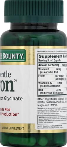 Nature’s Bounty Gentle Iron 28 mg Capsules with Vitamin C,Folic Acid,Vitamin B-12 Iron Supplement,Non-GMO,Gluten-Free,90 Count (Pack of 2) 90 Count (Pack of 2)