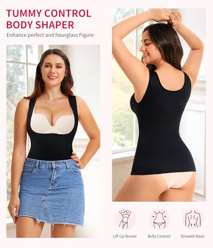 Gotoly Women's Waist Cincher Tummy Control Shapewear Compression Vest Medium Black/Beige 2pcs