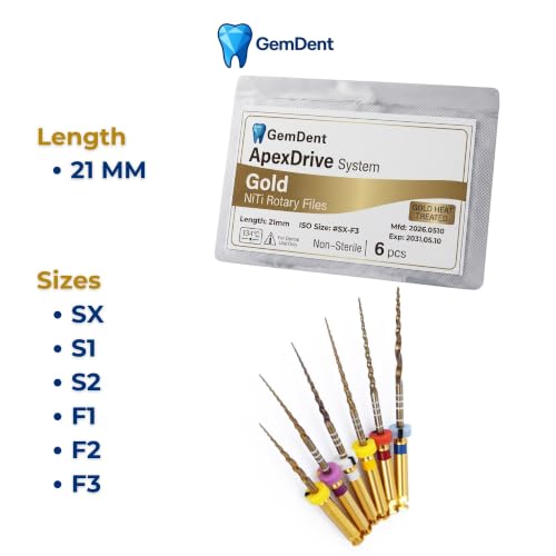 Assrorted PT Style Gold Heat Activated NiTi Endo Rotary Files Endodontic Dental 21MM #SX-F3 Assorted
