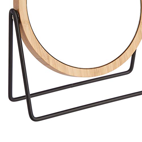 Amazon Basics Vanity Round Tabletop Mirror with Bamboo Rim, Double Sided Magnifying, 360° Rotation, Black, 7.2"L x 2.87"W 7.2"L x 2.9"W Bamboo Rim Without Base