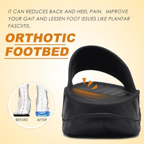 KuaiLu Mens Orthotic Recovery Sandals Arch Support Slides Plantar Fasciitis 11 Black