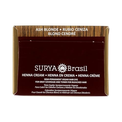 Surya Brasil Henna Cream Ash Blonde - 98% Natural Ingredients, Vegan, Cruelty-Free, Eco-Friendly, Semi-Permanent Hair Color, Deep Hydration & Shine, 2.37 oz 2.37 Fl Oz (Pack of 1)