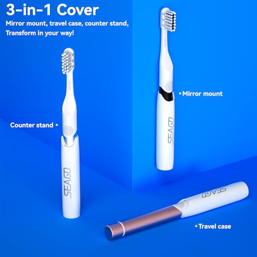 SEAGO Electric Toothbrush for Adults - 3 in 1 Holder with 8 pcs Replaceable Brush Battery Operated Travel Toothbrush kit Portable and 2 Minute Timer (Silver, Middle) (Pack of 2) Silver 1 Count (Pack of 2)