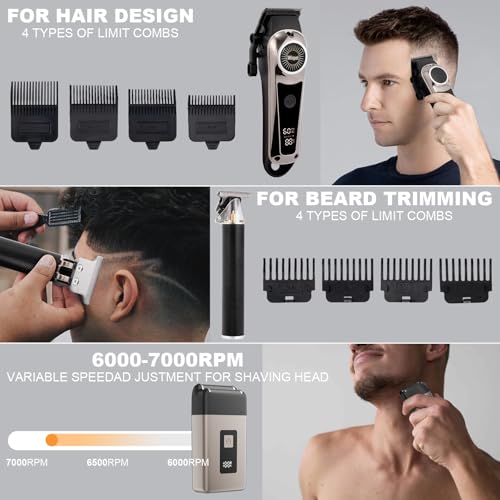 3in1 Hair Clippers Set for Men,Hair Clipper Trimmer with LED Display,Professional Cordless Hair Clipper Shaver Beard Trimmer, Hair Cutting Machine,Fathers Day Gift for Dad Men Husband Black
