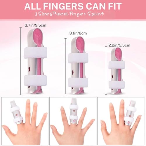 Finger Splint Brace Set for Joint Stabilization, 3-Size 5 Pack Fits Thumb/Middle/Index/Ring/Pinky Finger - Soft Support for Trigger Finger, Sprains, Arthritis & Broken Fingers (S/M/L)