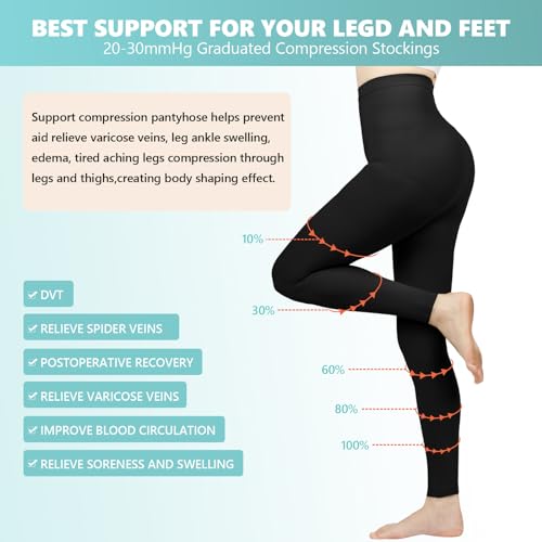 Compression Pantyhose for Women, 20-30 mmHg Medical Compression Stockings Large Black
