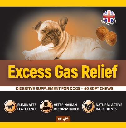 dog flatulence treatment - 60 natural dog flatulence chews recommended by vet (Bacon flavour) Bacon flavour