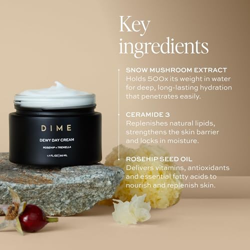 DIME Beauty Dewy Day Cream - Anti-Aging Hydrating Face Moisturizer with Rosehip Oil, Ceramides and Snow Mushroom for Dry and Combination Skin, Vegan and Cruelty-Free, 1.7 oz / 50 ml Off White