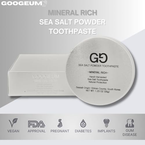 Natural Salt Tooth Powder Fluoride Free, Remineralizing Tooth Powder for Sensitive Teeth, Toothpaste for Bleeding Gums, Gingivitis Treatment, Vegan 1.23 Oz, Made in Korea
