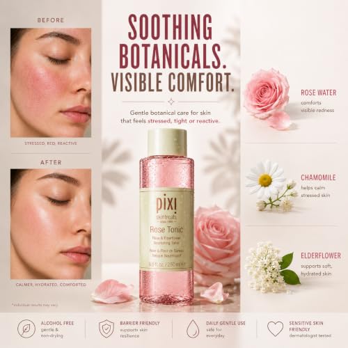Pixi Rose Tonic Rose Hydrosol Toner Hydrates Skin, Minimize Redness, Rehydrates and Replenishes, 100mL/ 3.4 fl oz 3.4 Fl Oz (Pack of 1)