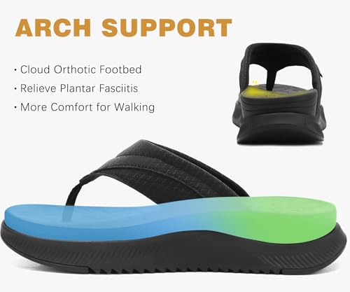ONCAI Women's Orthotic Cushion Flip Flops Recovery Walking Sandals for Women with Arch Support Summer Comfortable Slip On Flip Flops for Womans Size 6-12 11 Black