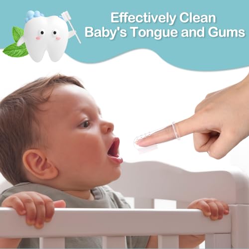200 Pcs Baby Oral Tongue Cleaner with 4 Finger Toothbrush, Blue