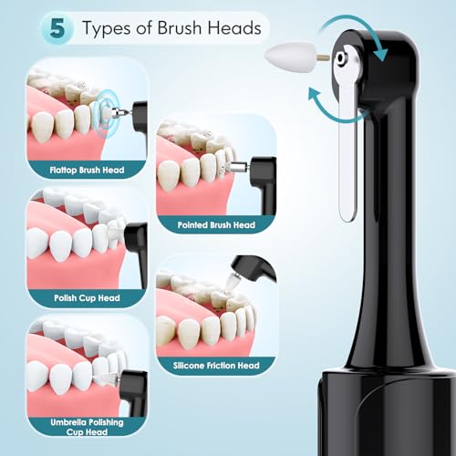 Tooth Polisher, Rechargeable Teeth Polisher with 5 Brush Heads, 4 Speed Modes, 3 Polish Pastes, LED Light, Tooth Whitening for Cleaning and Polishing, IPX6 Waterproof Teeth Cleaning Tools