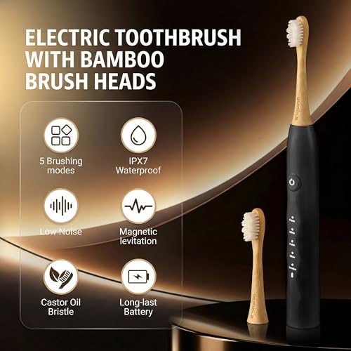 Sonic Electric Toothbrush with Bamboo Heads Black