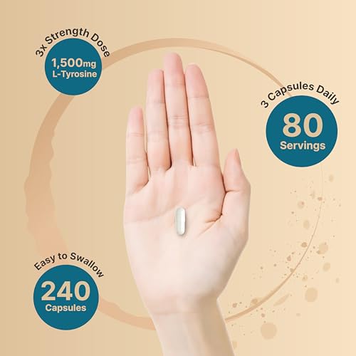 L Tyrosine Supplement, 1,500mg Per Serving, 240 Capsules | Essential Amino Acids – Brain Health Support for Memory, Cognitive Health, and Mental Alertness – Non-GMO