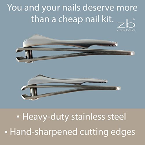 Zizzili Basics 3 Piece Nail Clipper Set and Pointed Tweezers for your Precision Needs - Fingernail & Toenail Clippers with Nail File and Brown Travel Case - Bundle