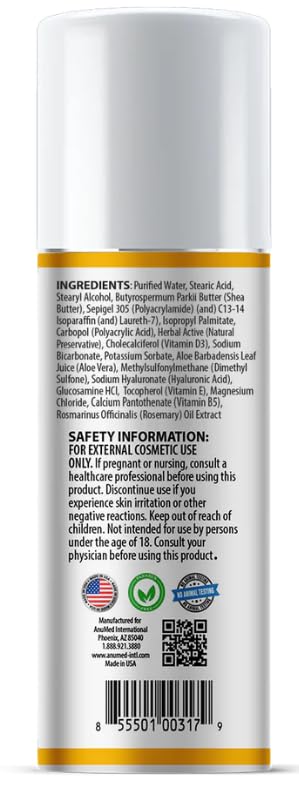 AnuMed Vitamin D3 10,000 IU Oil-Free Cream with Magnesium + Hyaluronic Acid, Vitamin E. Moisturizing Cream for Dry Skin. Non-Greasy, Non-GMO, 100% Vegan, Gluten-Free (3oz)