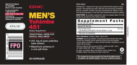 GNC Men's Yohimbe 451, 60 Capsules, Supports Sexual Health