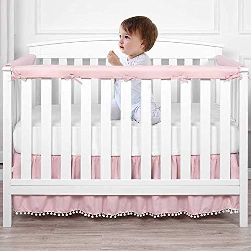 Pink/White Reversible Crib Rail Covers, Three-Layers of Thickened Material to Protect Baby's Teeth, Soft Anti-Collision Crib Teething Rail Cover, Strip Corner Baby Bed Chewing Guard Rail, 3-PCS Pink/White - BeesActive Australia
