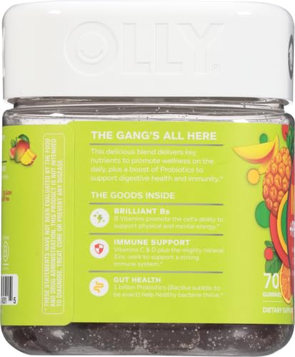 OLLY Multi + Probiotic Adult Multivitamin Gummy, 1 Billion CFUs, Digestive and Immune Support Chewable Supplement, Tropical Twist, 35 Day Supply - 70 Count (Pack of 2) 1 Count (Pack of 140)