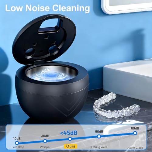 Ultrasonic Retainer Cleaner, 45kHz Retainer Cleaner Machine for Denture Cleaning Pod for Mouth Guards|Aligners|Braces|Toothbrush Heads|Jewelry, 200ML Dental Cleaning Pod with 4 Modes & Digital Timer Black Upgraded Version