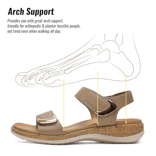 Littleplum Womens Sandals Arch Support Adjustable Comfy Flat Sandals for Women Summer Walking Shoes for Beach,Travel 11 Urban Khaki