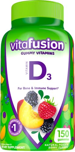 Vitafusion Vitamin D3 Gummy Vitamins for Bone and Immune System Support, Peach, Blackberry and Strawberry Flavored, 50 mcg Vitamin D, 75 Day Supply, 150 Count Original Peach,Berry 150 Count (Pack of 1) - BeesActive Australia