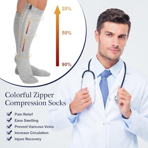 Tarpop 4 Pairs Men Zipper Compression Socks 20-30mmhg Small Classic Color