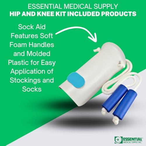 Essential Medical Supply Hip and Knee Surgery Recovery Kit - Includes Sock Aid, Shoehorn, Long Handles Sponge, Dressing Stick and Reacher for Seniors Recovering from Hip Replacement or Surgery