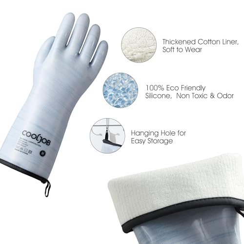 COOLJOB Heat Resistant Oven Gloves, Waterproof BBQ Mitts, Blue, Large