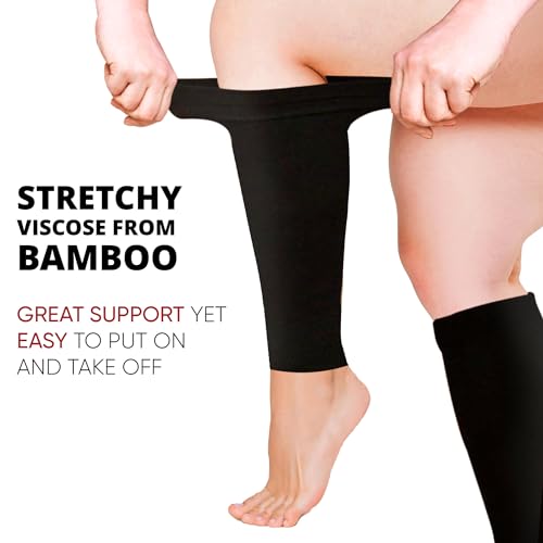 BAMS Plus Size Calf Compression Sleeve for Women & Men, Viscose from Bamboo Extra Wide Leg Support for Shin Splints, Leg Pain Relief and Support, Swelling, Travel (Calf Black, XXL) XX-Large