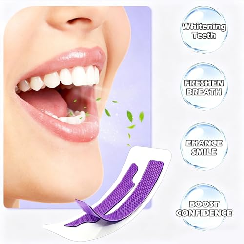 Purple Teeth Whitening Strips for Teeth Whitening, (21 Treatments) Enamel Safe Whitening Strips for Sensitive Teeth, Instant Enzyme Stain Removing Teeth Whitening Kit, Non-Slip Whitening Strips