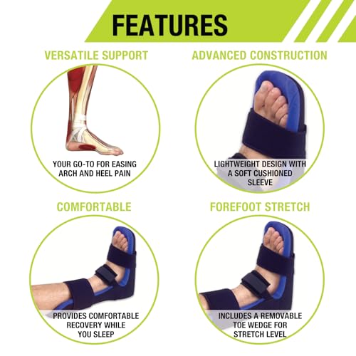 Pro-Tec Night Splint, Arch Support, Compression Brace, Pain Relief, Foot Support, Heel Support, Adjustable, Men & Women, Plantar Fasciitis Pain Relief, Easy to Use, Sleep Recovery Small