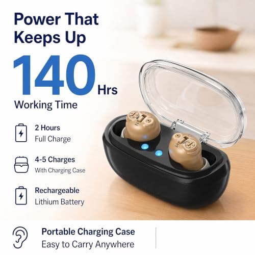Rechargeable Hearing Aids for Seniors, 16-Channel DSP Noise Reduction Hearing Amplifier, Invisible In-Ear Design Volume Control, 35 Hours Battery Life with Charging Case, Easy to Use for Adults-Black Black