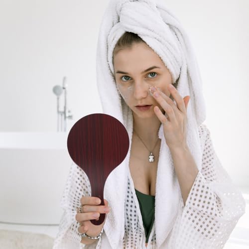 balacoo Wooden Handle Makeup Mirror Handheld Round Cosmetic Mirror Lightweight High Definition Reflection for Travel and Home Use