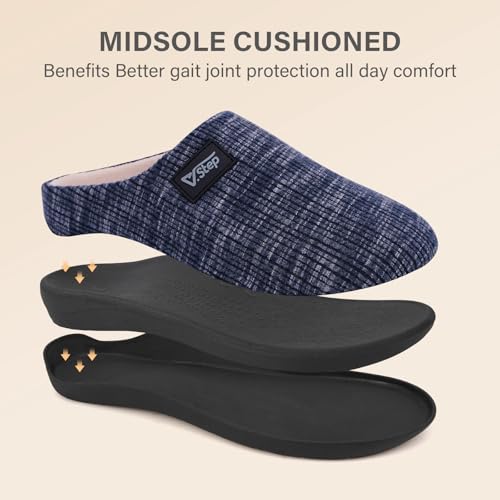 V.Step Men's Arch Support Orthopedic Slippers for Plantar Fasciitis 9 Women/8 Men Blue