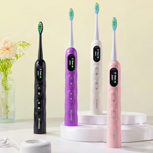 White Electric Toothbrush with Travel Case & 8 Vibrating German Pedex Bristle Brush Heads