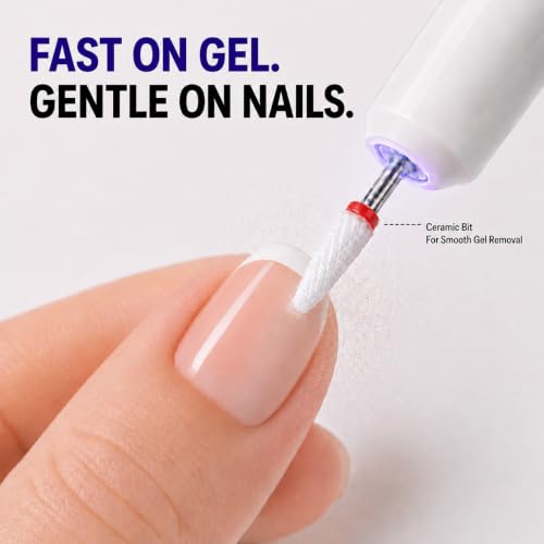 Electric Nail Drill Professional Manicure Pedicure Kit Acrylic Nail Drill Machine for Gel Cordless Nail File Machine Toe Nail Tools 3 Speeds Thick Toenail Grinder(White white