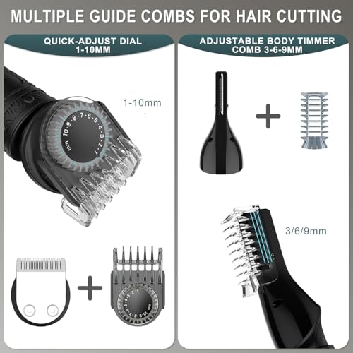 Scttomon Beard Trimmer for Men Professional Mens Beard Grooming Kit T-Blade Trimmer Electric Shaver Razor Nose Body Trimmer Hair Cutting Kit Cordless 7 in 1 Black