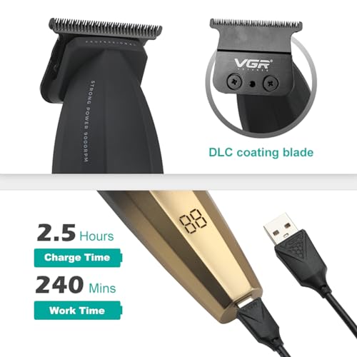 VGR 906 Cordless Hair Trimmer for Men with Zero-Gap T-Blade, Gold Black