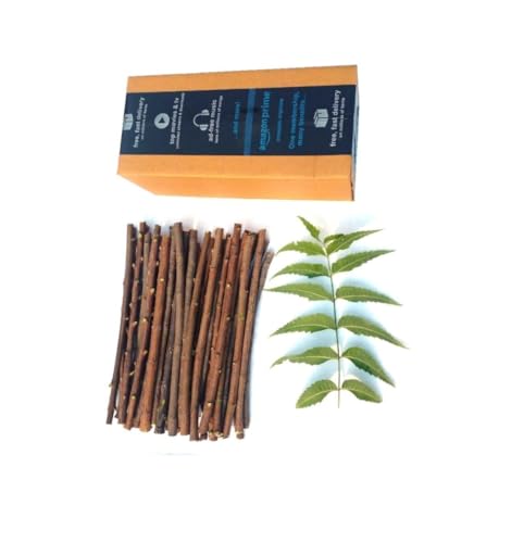 Traditional Ayurvedic Sun Dried Neem Twigs, Natural Datun Chew Sticks, Vacuum Packed Wooden Brushing Sticks, Manual Tooth Cleaning Alternative, 7-8 Inch, Pack of 10 + 1 Free