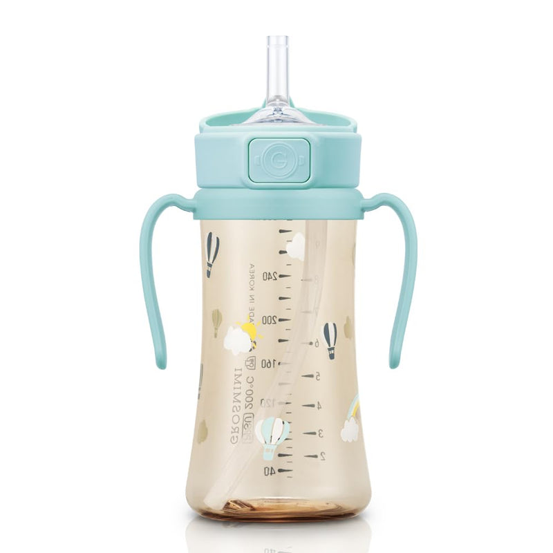 GROSMIMI Flip Top Spill Proof Sippy Cup, PPSU, BPA Free, 10 oz, Stage 2 Straw for Toddlers (Air balloon) Air balloon