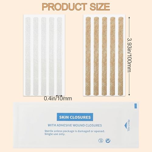 Sterile Strip Wound Closure Strips, 1/4" x 4" Adhesive Skin Closures, Breathable Non-Woven Laceration Closure Kit for Emergency Wound Care, Minor Cuts & Scars Reduction (20pcs(White)) 20pcs(white)