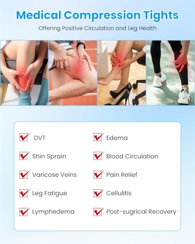Medical Compression Leggings for Women, 15-20 mmHg Compression Pantyhose Medium Black