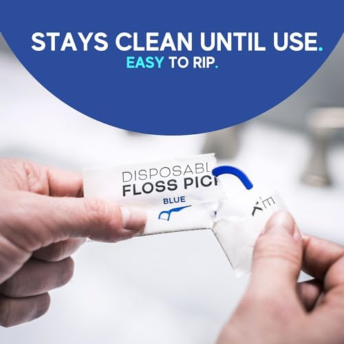 450 Individually Wrapped Floss Picks - Multi-Color Travel Floss Picks - Easy Grip Disposable Floss Picks - Dental Flossers for Teeth - Gently Removes Plaque & Food Particles Between Teeth