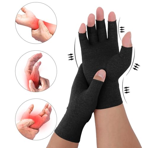 Senkary 3 Pairs Compression Arthritis Gloves Fingerless Carpal Tunnel Pain Relief Gloves for Women Men, Wrist Brace Hand Support for Swelling, Trigger Finger, Crocheting, Typing Black, Grey and Brown