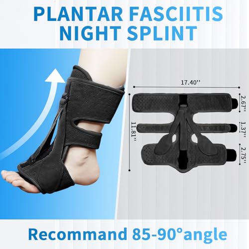 Plantar Fasciitis Night Splint, Adjustable Planters Facetious Orthotic, 3 straps Drop Foot Brace, Night Splint for Plantar Fasciitis for Men Women , Achilles Tendonitis Support & Pain Relief, Black
