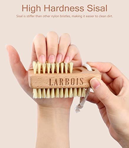 Larbois Nail Brush for Cleaning Fingernails, 2Pack Wooden Nail Brushes Fingernail Brush for Cleaning Nail Scrub Brush Two-Sided with Hanging Rope (Beechwood) Natural
