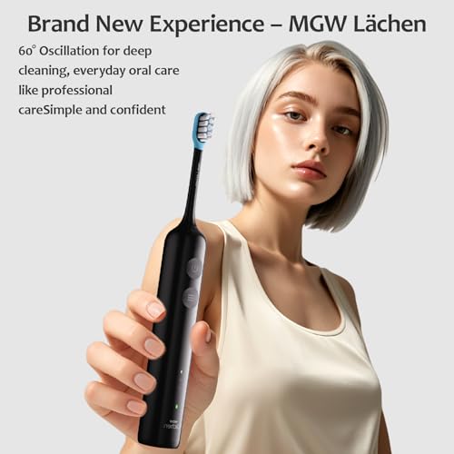 MGW Electric Toothbrush - Sonic Electric Toothbrush for Adults,Smart Timers & 3 Modes (3 Intensity Levels Each), IPX8 Waterproof, 4 Brush Heads, Travel Case, Black