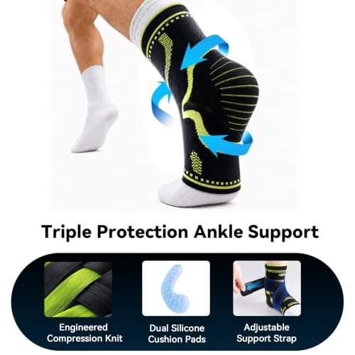 Ankle Brace for Men & Women, Compression Ankle Support with Dual Silicone Pads & Wraparound Strap for Sprained Ankle, Ankle Instability, Tendon Support & Everyday Stability (Black, Medium) Black-Medium